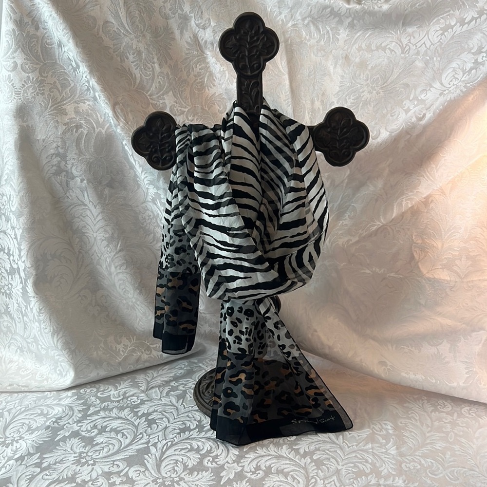 Zebra, Cheetah and Leopard Print Black and Gray Scarf